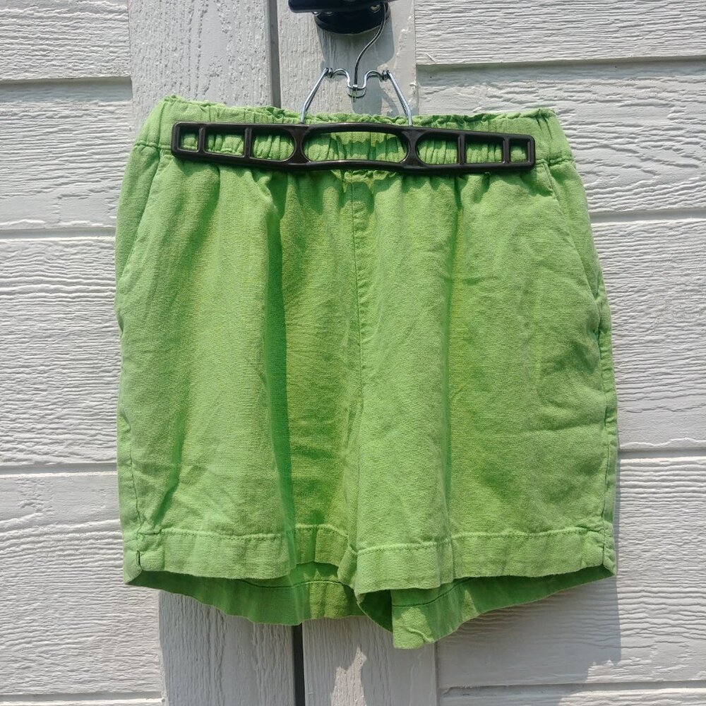 Bright apple green linen blend shorts elastic stretch waist size 8 - Picture 3 of 13
